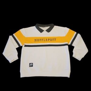 White Harry Potter Hufflepuff Vintage Inspired Embroidered Crew Neck